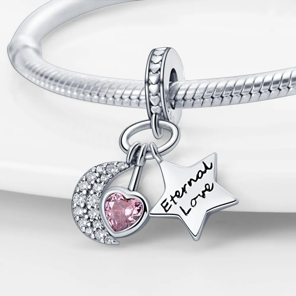 Silver Stars and Moon Dangle Charms for Bracelets and Necklaces Fit for Charms Jewelry Gift for Women Family Friends