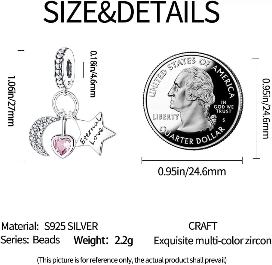 Silver Stars and Moon Dangle Charms for Bracelets and Necklaces Fit for Charms Jewelry Gift for Women Family Friends