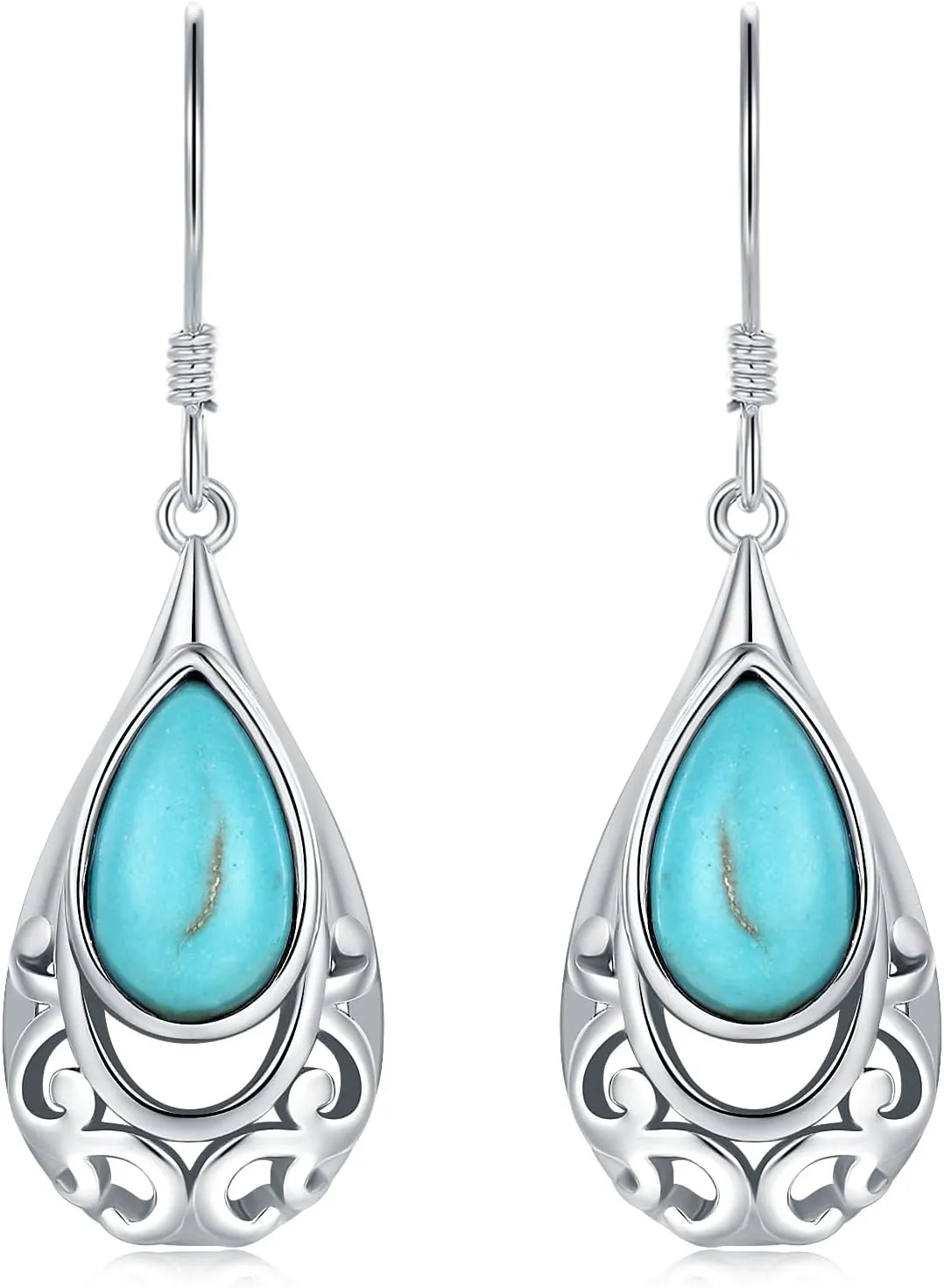 Silver Teardrop Turquoise Dangle Earrings for Women Hypoallergenic Boho Dangling Cubic Zirconia Teardrop Turquoise Earring Western Jewerly (Water Drop)