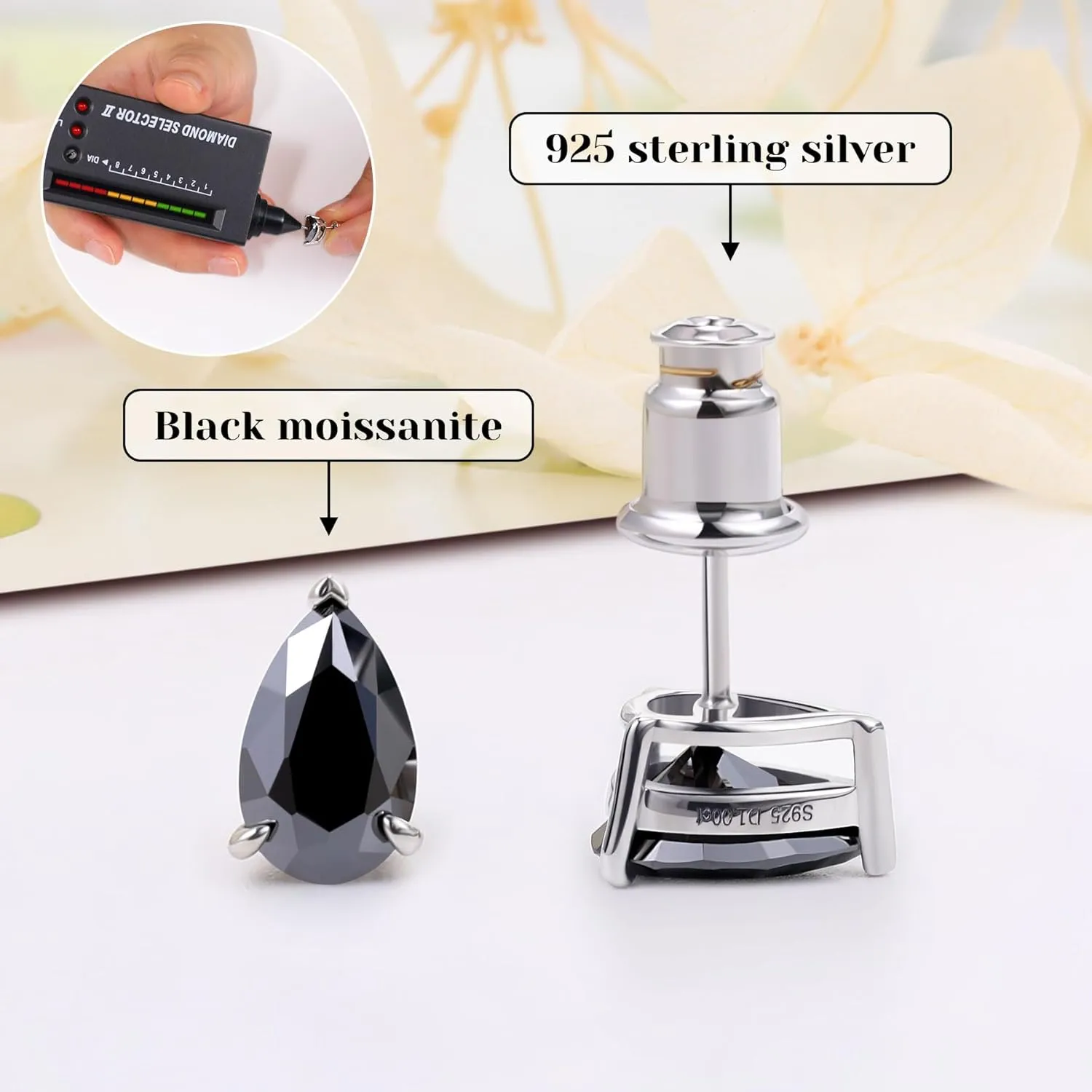 Silver/Black Moissanite Stud Earrings for Mens/Women 1-4CT Hypoallergenic Earrings 925 Sterling Silver Lab Created Diamond Round/Cushion Halo Stud Earrings