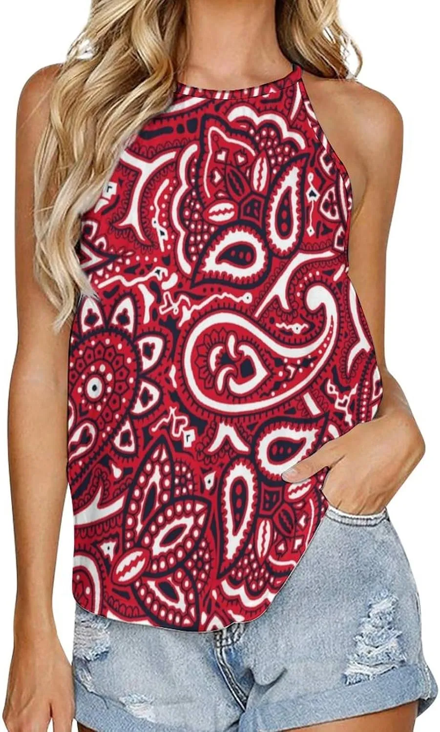 Sleeveless High Neck Tank Tops for Women, Summer Halter Camis with Soft Flowy Blouses