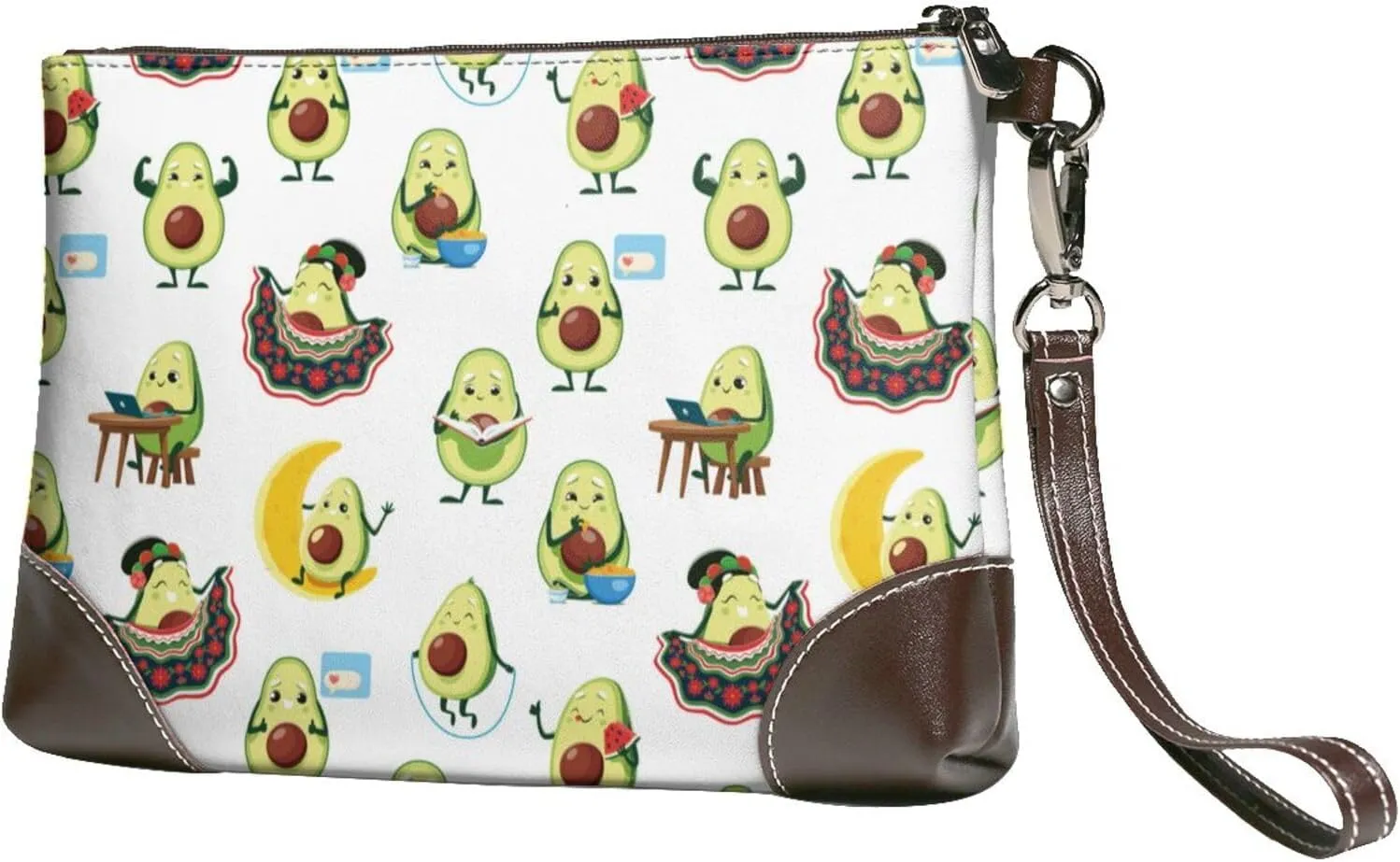 Small Clutch Purses for Women - Cute Avocado Moon Leather Wristlet Wallets for Women with Wrist Strap