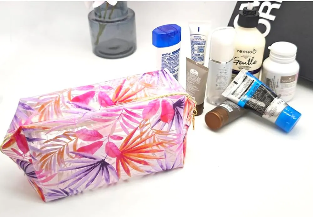 Small Cosmetic Bag Clear Makeup Bag Travel Make Up Organizer Case Women Printed Waterproof Cute Toiletry Bag Square Pouch for Transparent Purse