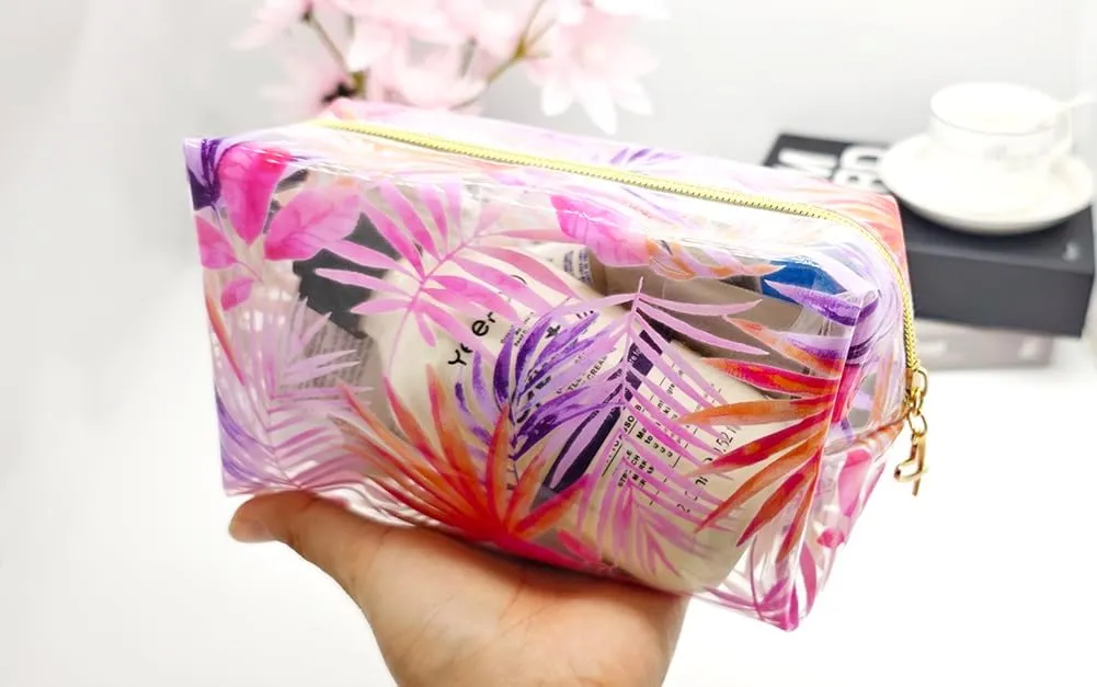 Small Cosmetic Bag Clear Makeup Bag Travel Make Up Organizer Case Women Printed Waterproof Cute Toiletry Bag Square Pouch for Transparent Purse