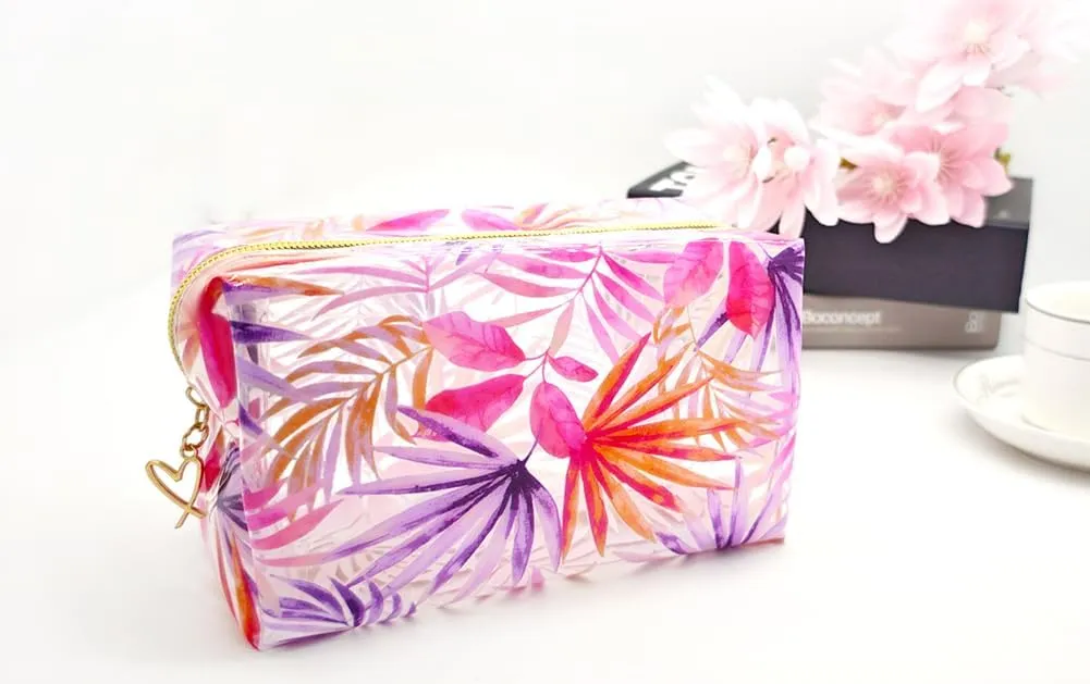 Small Cosmetic Bag Clear Makeup Bag Travel Make Up Organizer Case Women Printed Waterproof Cute Toiletry Bag Square Pouch for Transparent Purse