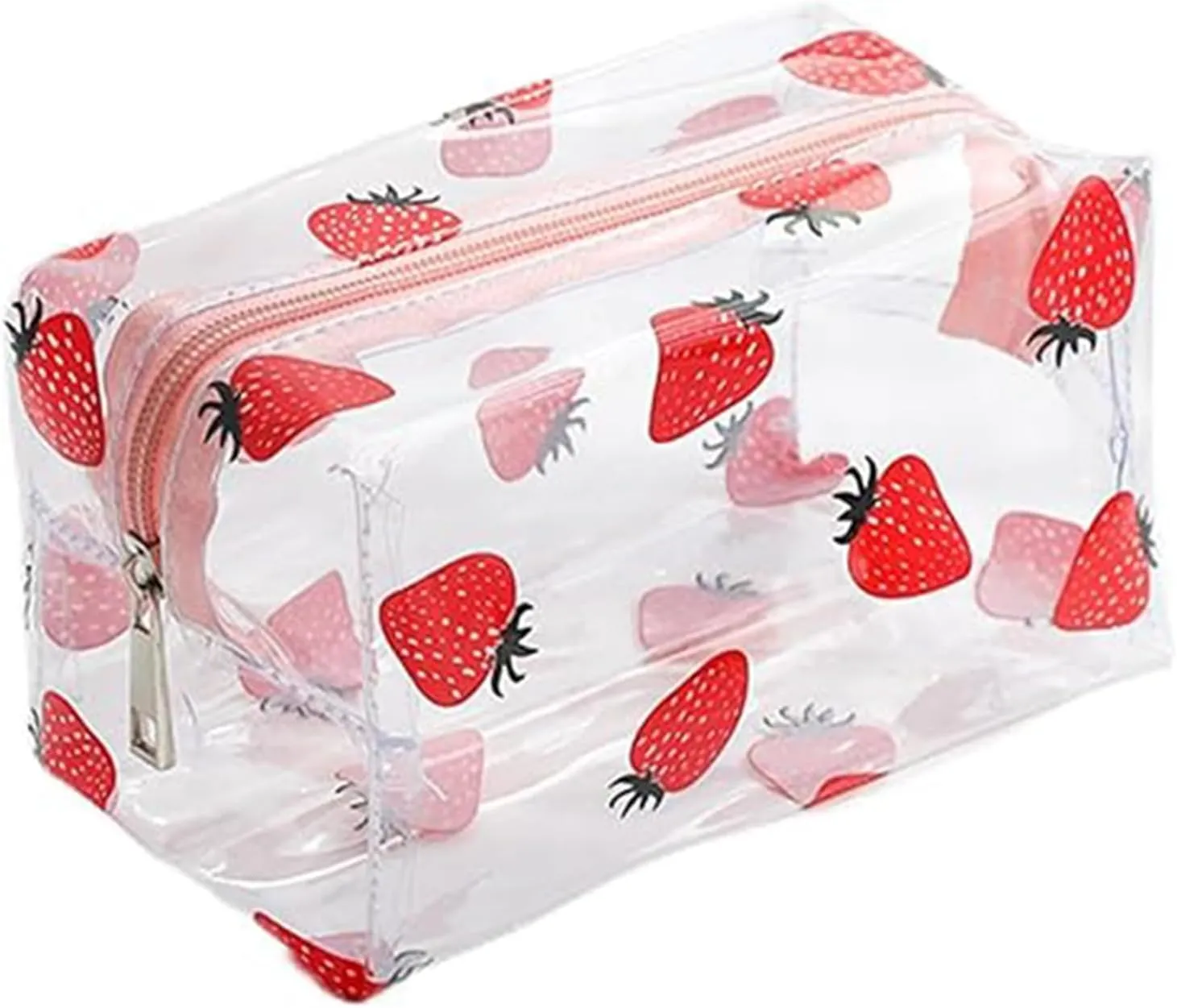 Small Cosmetic Bag Clear Makeup Bag Travel Make Up Organizer Case Women Printed Waterproof Toiletry Bag Square Pouch for Transparen Purse for Cute Pouch(strawberry)