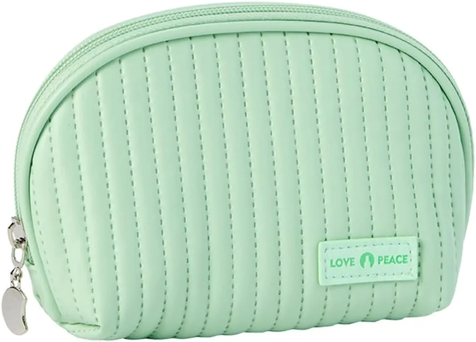 Small Cosmetic Bag for Tote Bag, Minimalism Makeup Pouch, Lightweight Half Moon Beauty Bag, PU Leather Coin Pouch, Light Green
