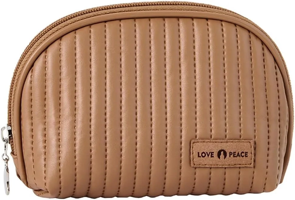 Small Makeup Bag for Purse, Cute PU Leather Makeup Pouch, Portable Coin Pouch Lipstick Organizer Bag, Coffee