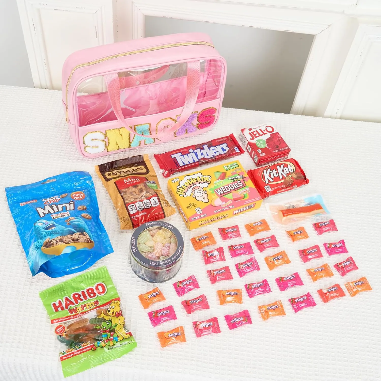 Snack Bag Clear Chenille Varsity Letter Zipper Pouch for Travel Preppy Cosmetic Bag Clear Cosmetic Bag Makeup Travel Bag for Women