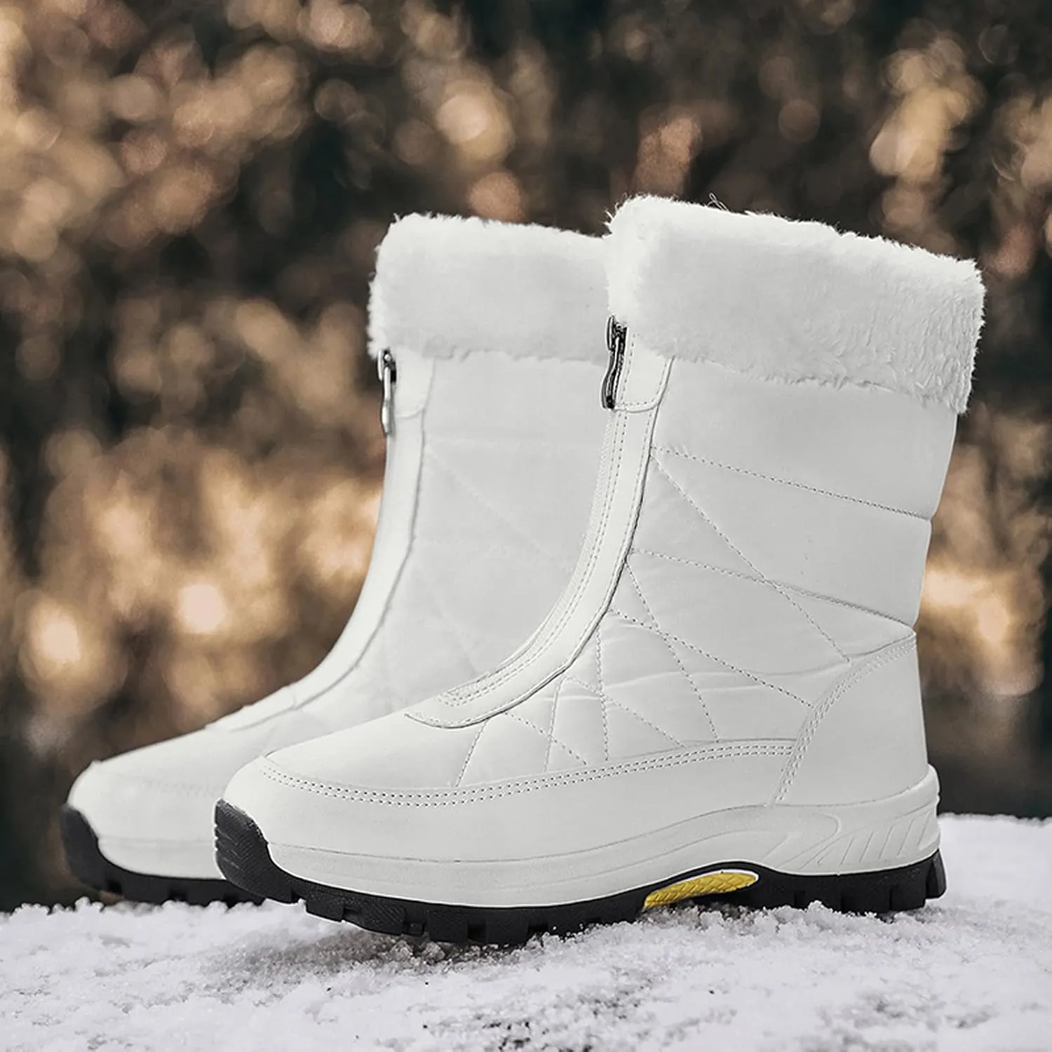 Snow Boots for Women Wide Calf Womens Winter Boots Size 12 Wide Calf Ladies Waterproof Snow Boots with Heels Brown Winter Boots for Women Leather Botas De Frio Para Mujer Bajita