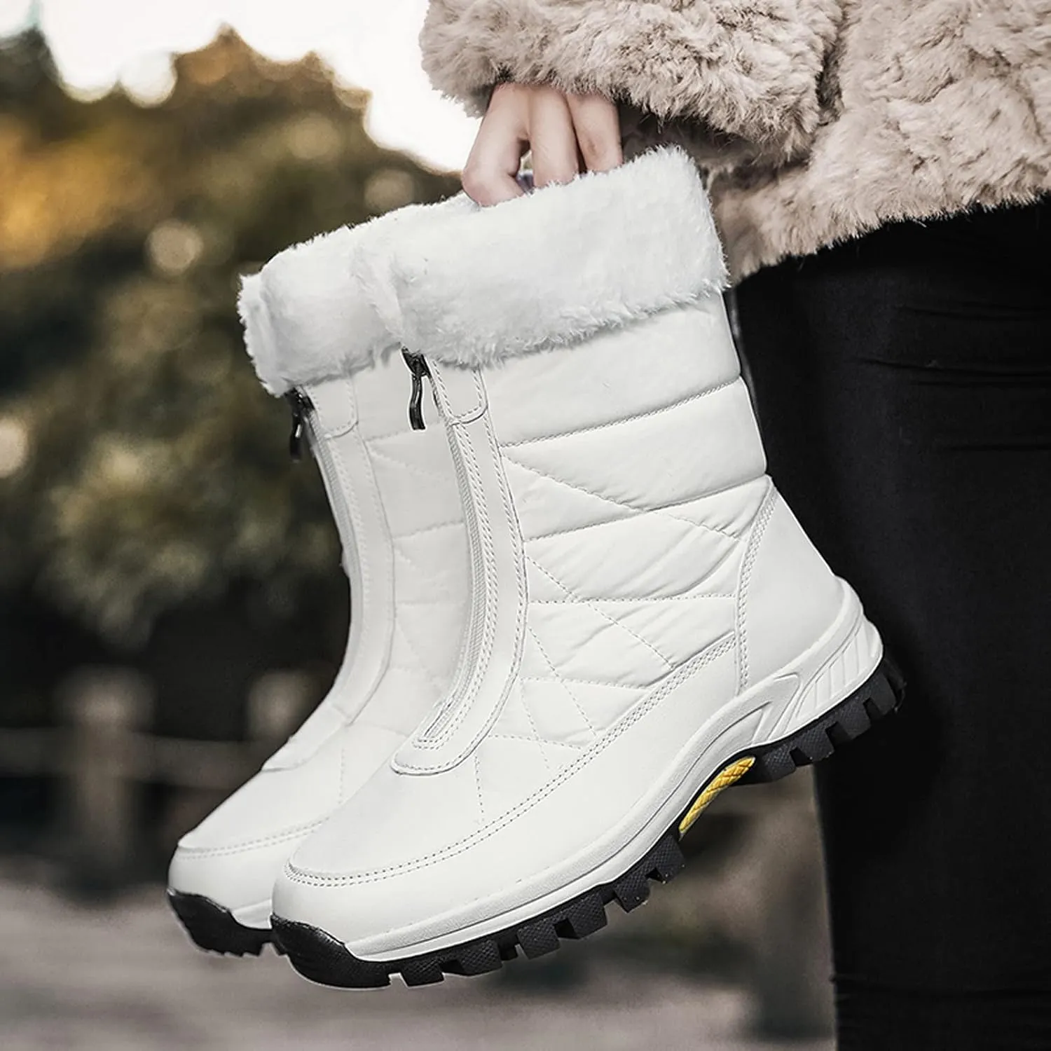 Snow Boots for Women Wide Calf Womens Winter Boots Size 12 Wide Calf Ladies Waterproof Snow Boots with Heels Brown Winter Boots for Women Leather Botas De Frio Para Mujer Bajita