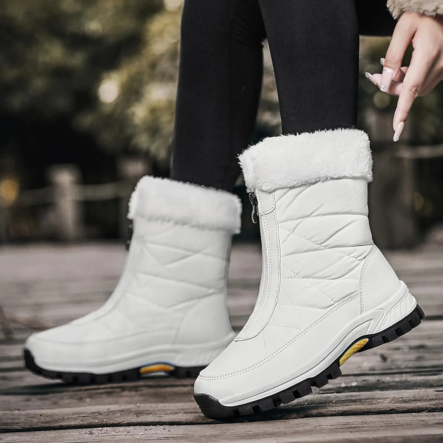 Snow Boots for Women Wide Calf Womens Winter Boots Size 12 Wide Calf Ladies Waterproof Snow Boots with Heels Brown Winter Boots for Women Leather Botas De Frio Para Mujer Bajita