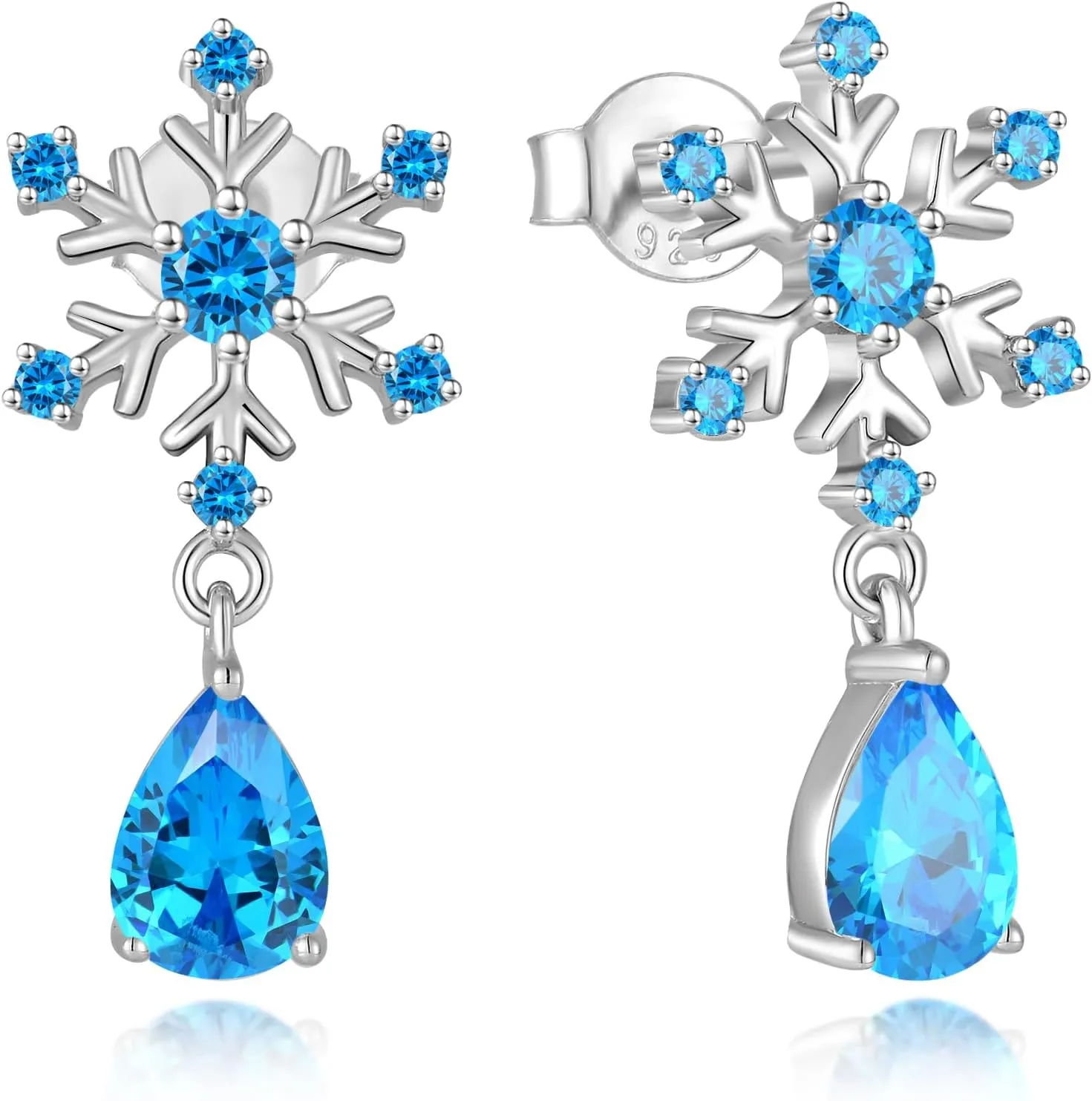 Snowflake Teardrop Earrings for Women 925 Sterling Silver 5A Cubic Zirconia Birthstone Hypoallergenic Studs Earrings Jewelry Winter Christmas Birthday Gifts for Her