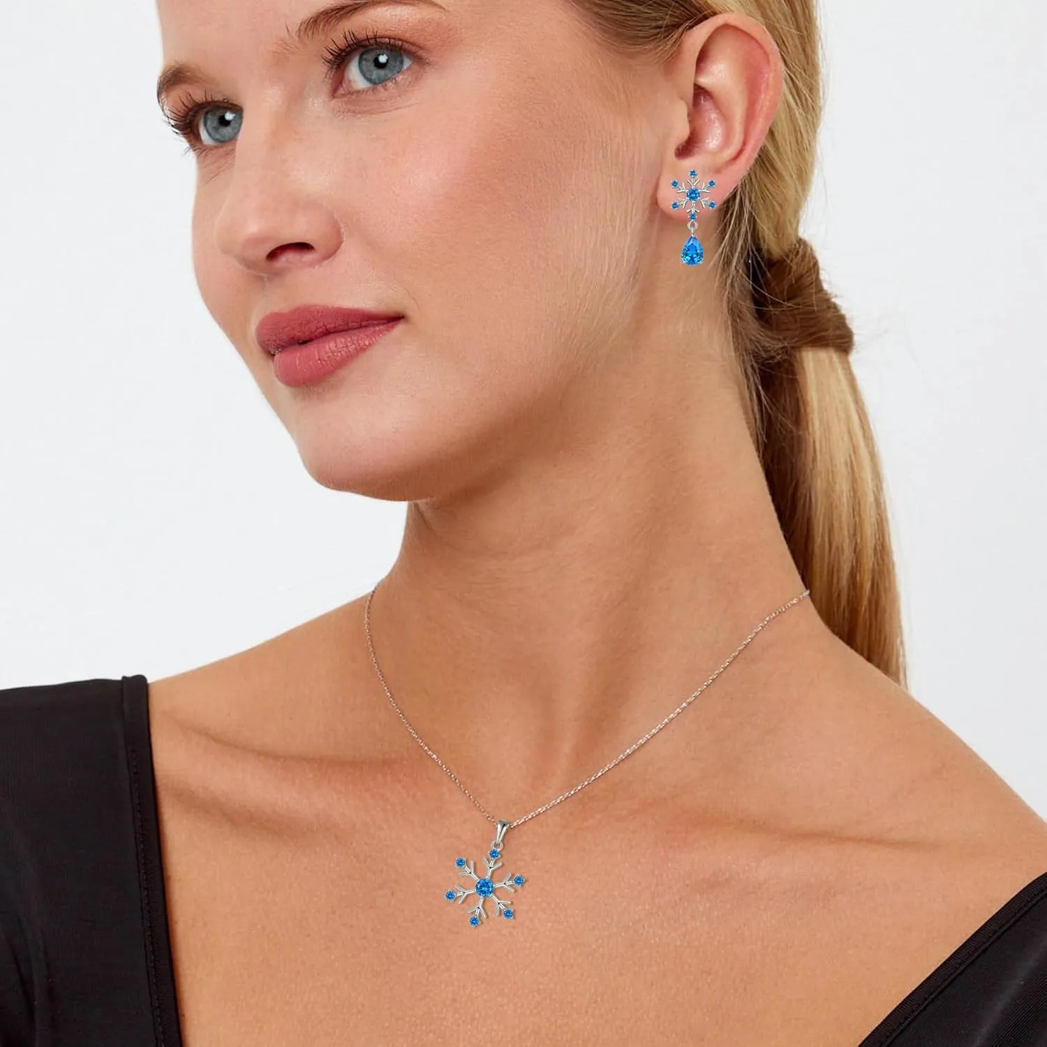 Snowflake Teardrop Earrings for Women 925 Sterling Silver 5A Cubic Zirconia Birthstone Hypoallergenic Studs Earrings Jewelry Winter Christmas Birthday Gifts for Her