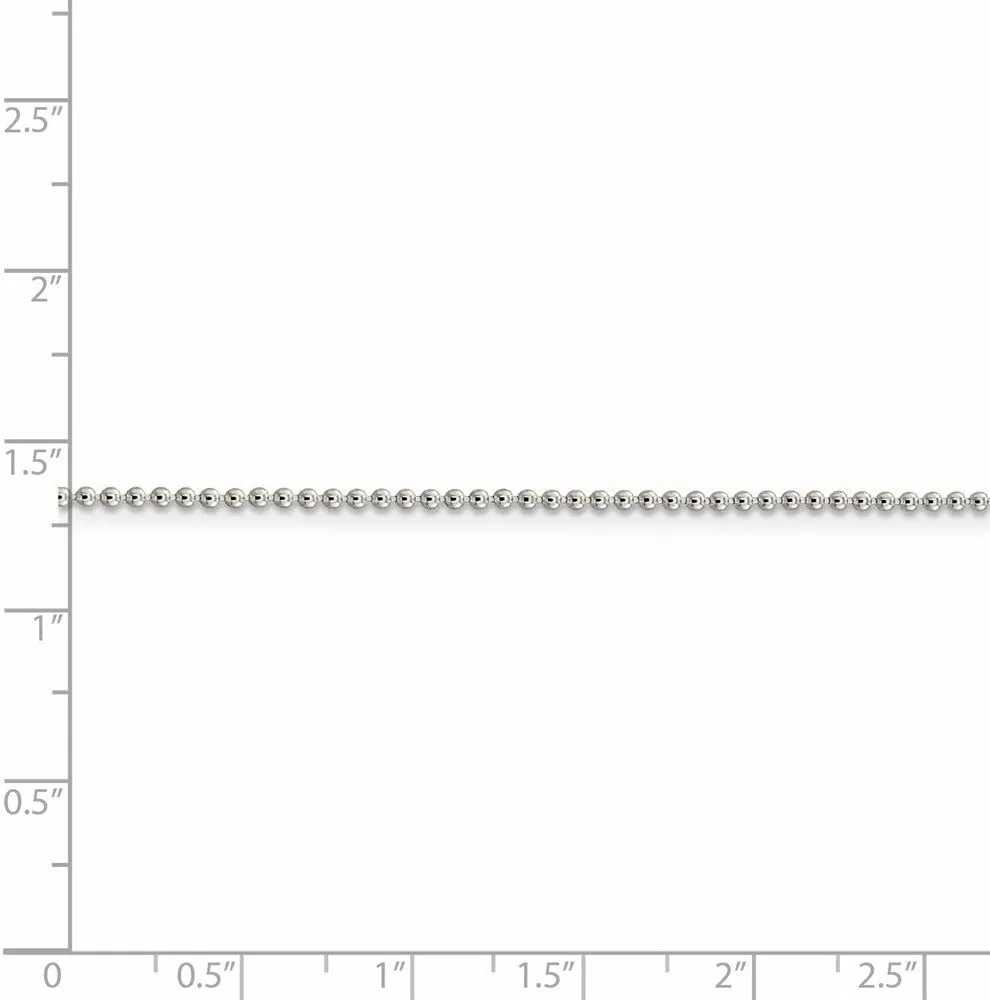 Solid 925 Sterling Silver 1.5mm Beaded Chain - with Secure Lobster Lock Clasp