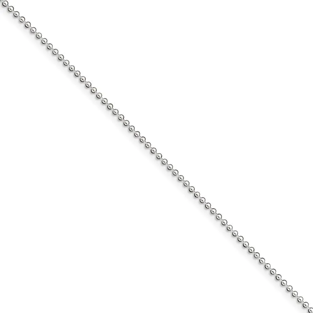Solid 925 Sterling Silver 1.5mm Beaded Chain - with Secure Lobster Lock Clasp