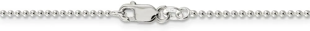Solid 925 Sterling Silver 1.5mm Beaded Chain - with Secure Lobster Lock Clasp