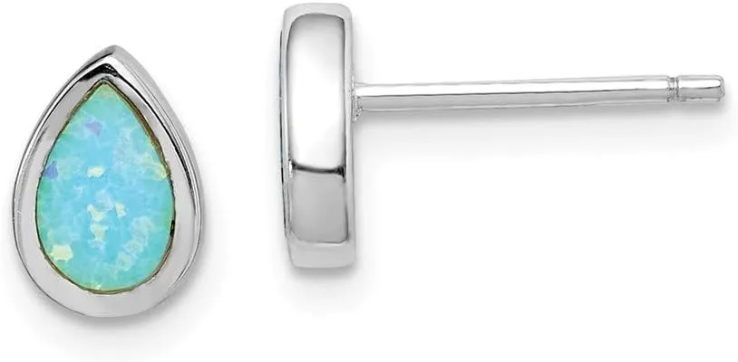 Solid 925 Sterling Silver Imitation Opal Teardrop Post Studs Earrings