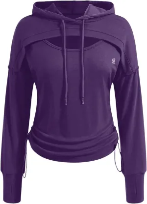 SOLY HUX Women's Cut Out Hoodie Long Sleeve Drawstring Hooded Sweatshirt Athletic Workout Pullover Tops