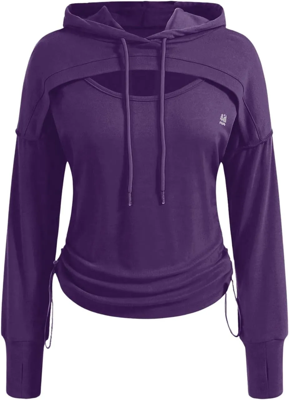 SOLY HUX Women's Cut Out Hoodie Long Sleeve Drawstring Hooded Sweatshirt Athletic Workout Pullover Tops