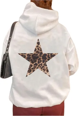 SOLY HUX Women's Oversized Hoodies Graphic Leopard Print Drawstring Long Sleeve Sweatshirt Pullover Top