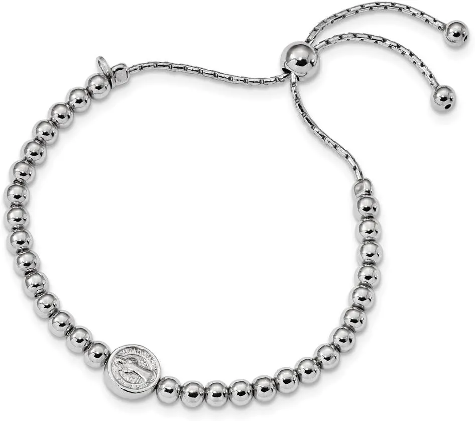 Sonia Jewels Sterling Silver Anklet Beaded Saint Medal 5in to 8.25in Bracelet 9" (3.9mm)