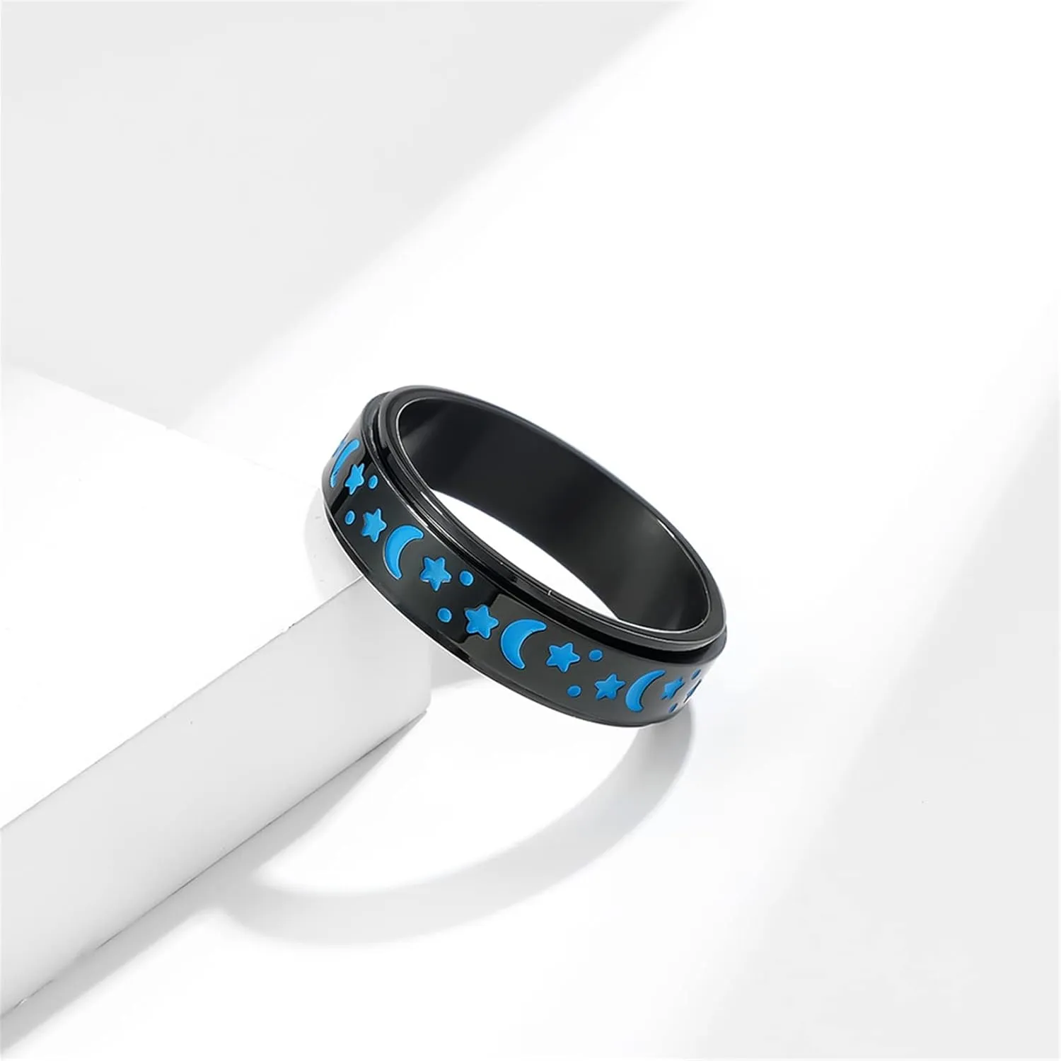 Spinner Rings, Stainless Steel Spinner Ring Moon and Star Fidget Ring Jewelry Engagement Promise Luminous Ring for Women Men