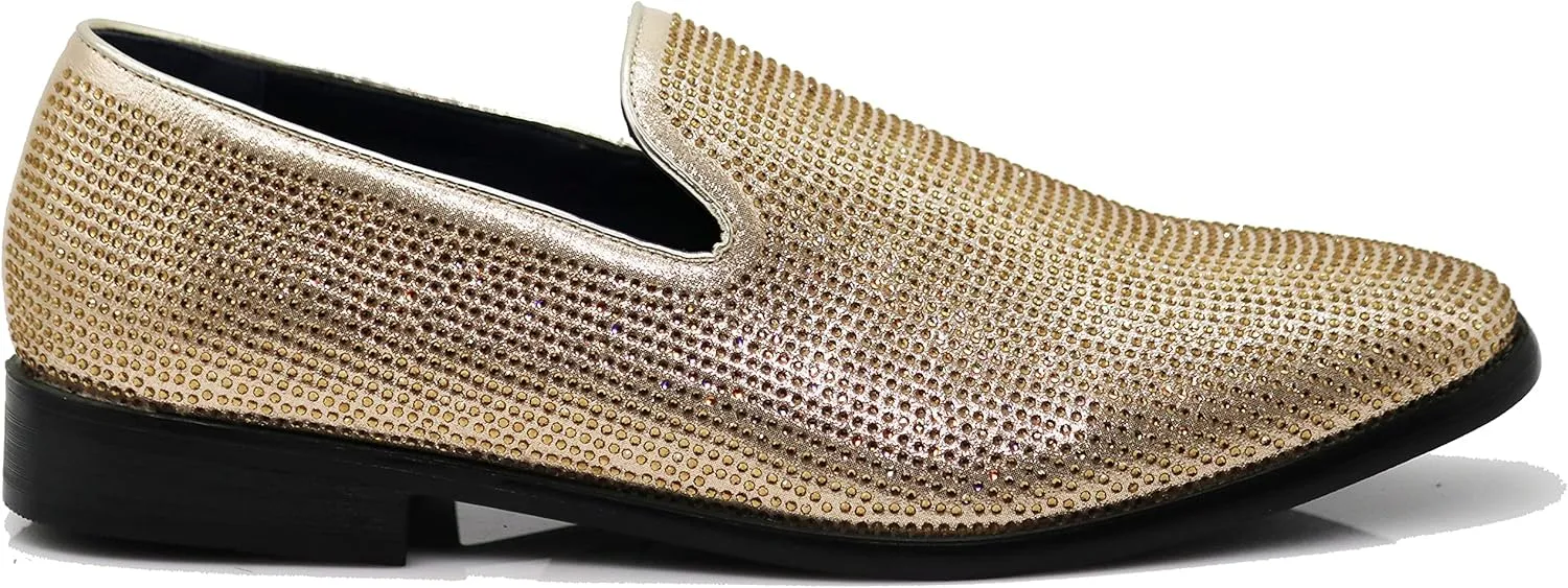 SPK24 Men Vintage Spikes Sparkle Formal Tuxedo Stage Fashion Slip On Loafer Dress Shoes