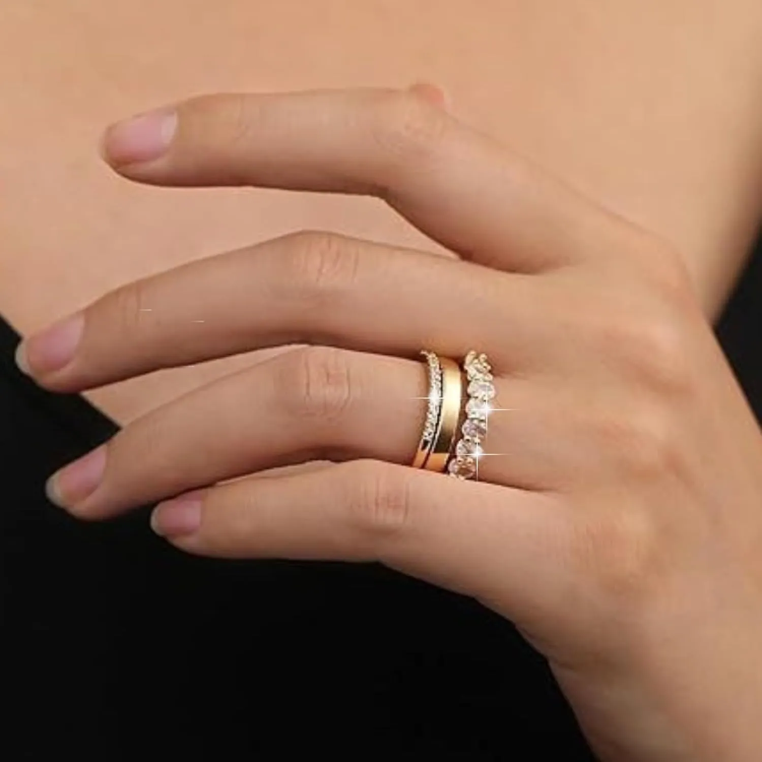 Stackable Gold Rings for Women,Dainty Sparkly Cubic Zirconia Thumb Ring Set Statement Chunky Knuckle Rings Promise Engagement Jewelry