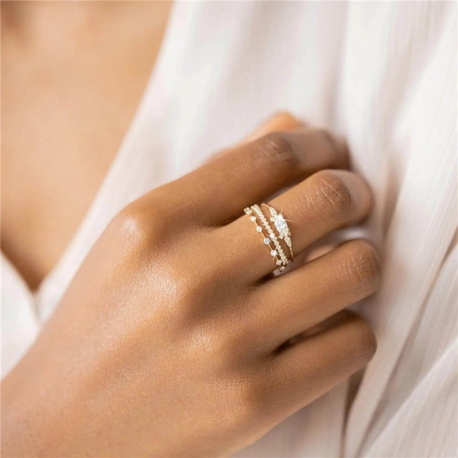 Stackable Gold Rings for Women,Dainty Sparkly Cubic Zirconia Thumb Ring Set Statement Chunky Knuckle Rings Promise Engagement Jewelry