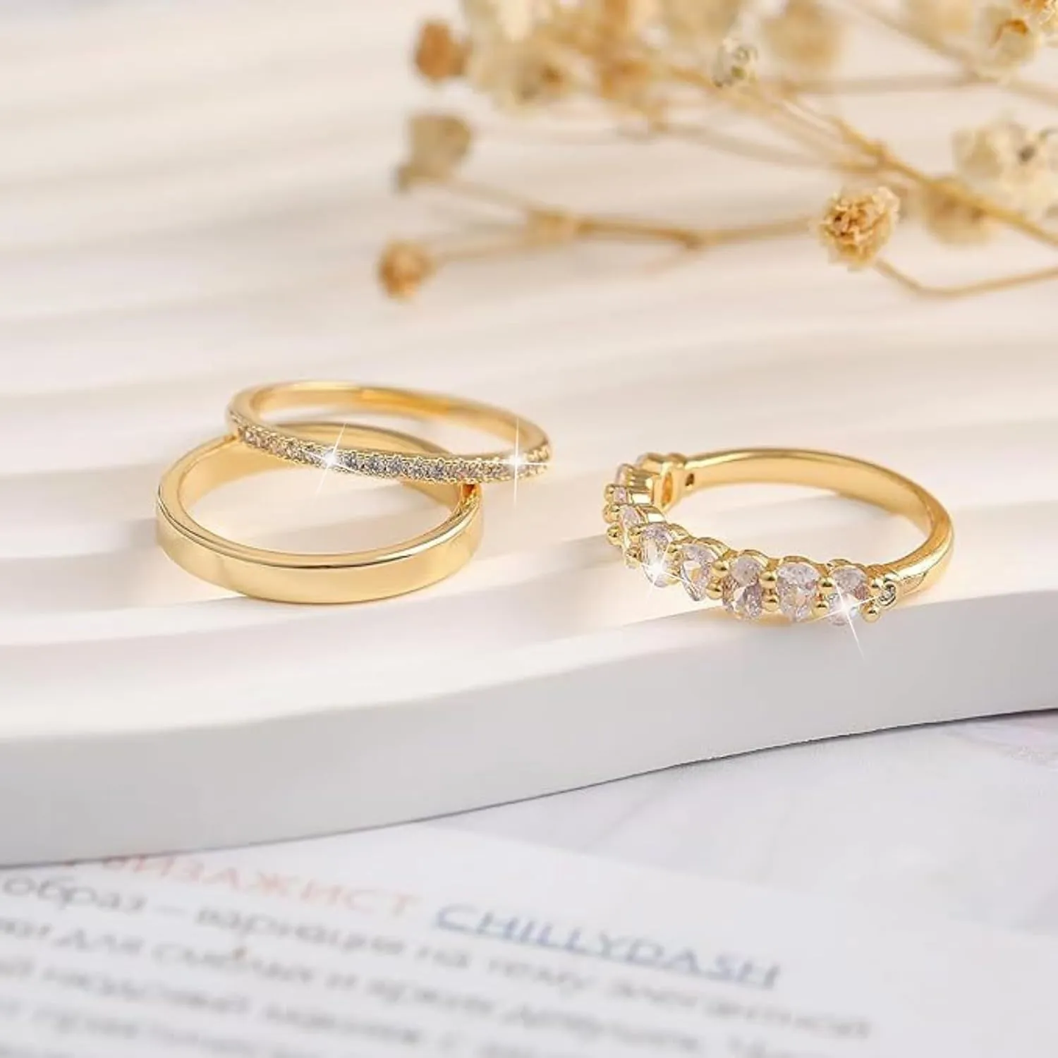 Stackable Gold Rings for Women,Dainty Sparkly Cubic Zirconia Thumb Ring Set Statement Chunky Knuckle Rings Promise Engagement Jewelry