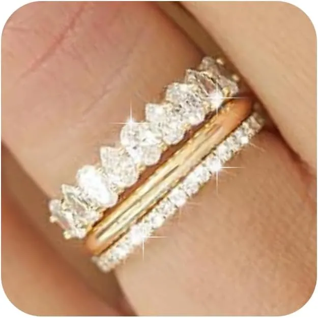 Stackable Gold Rings for Women,Dainty Sparkly Cubic Zirconia Thumb Ring Set Statement Chunky Knuckle Rings Promise Engagement Jewelry