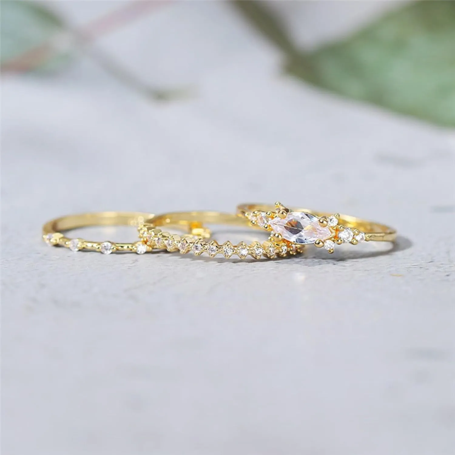 Stackable Gold Rings for Women,Dainty Sparkly Cubic Zirconia Thumb Ring Set Statement Chunky Knuckle Rings Promise Engagement Jewelry