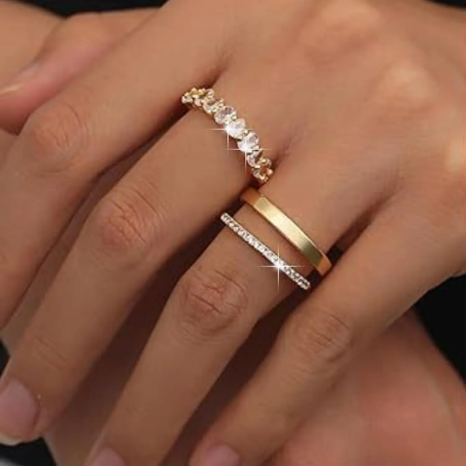 Stackable Gold Rings for Women,Dainty Sparkly Cubic Zirconia Thumb Ring Set Statement Chunky Knuckle Rings Promise Engagement Jewelry