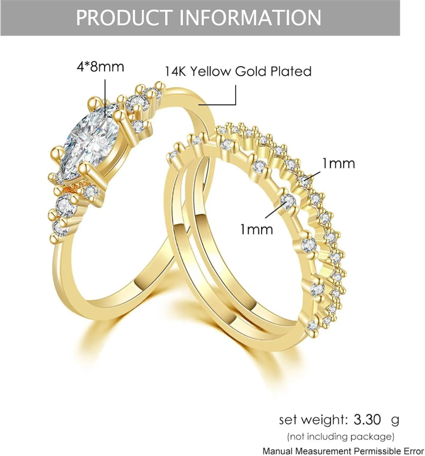 Stackable Gold Rings for Women,Dainty Sparkly Cubic Zirconia Thumb Ring Set Statement Chunky Knuckle Rings Promise Engagement Jewelry