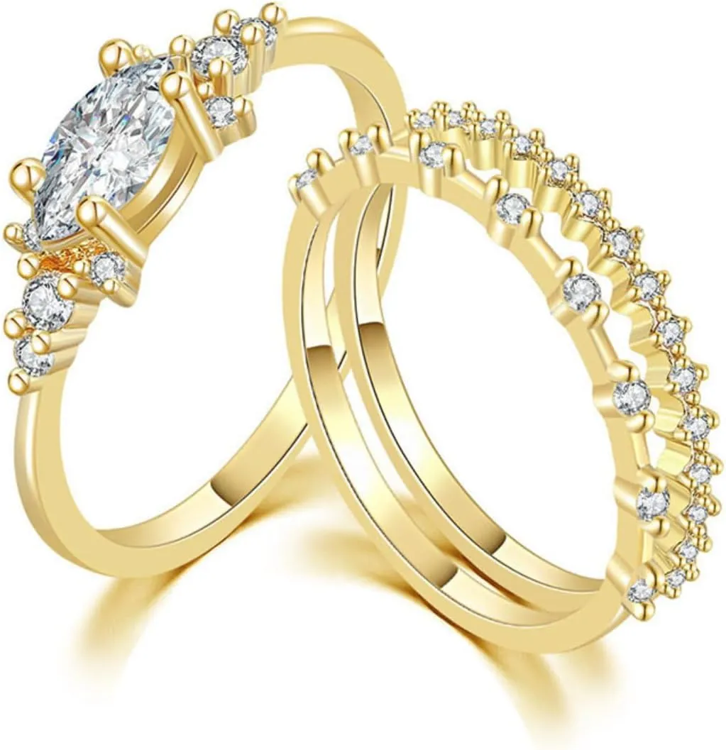 Stackable Gold Rings for Women,Dainty Sparkly Cubic Zirconia Thumb Ring Set Statement Chunky Knuckle Rings Promise Engagement Jewelry