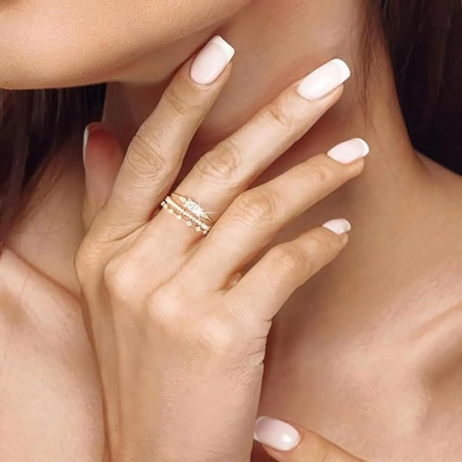 Stackable Gold Rings for Women,Dainty Sparkly Cubic Zirconia Thumb Ring Set Statement Chunky Knuckle Rings Promise Engagement Jewelry