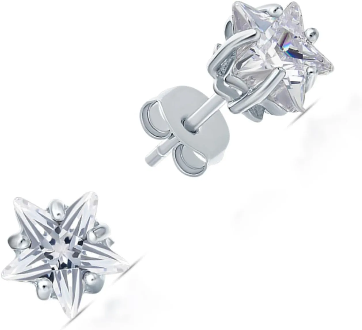 Star Shaped Diamond set Earrings, 14k Gold Star Diamond (4.00ct) Stud, Starry Ear studs, Solitaire Earring, Fashion Party Jewelry.