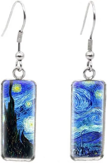 Starry Night Earrings For Women Dangle Drop Stainless Steel Ear Pin Aesthetic Unique Vintage Art Painting Earrings For Sisters Mothers Jewelry (Blue)