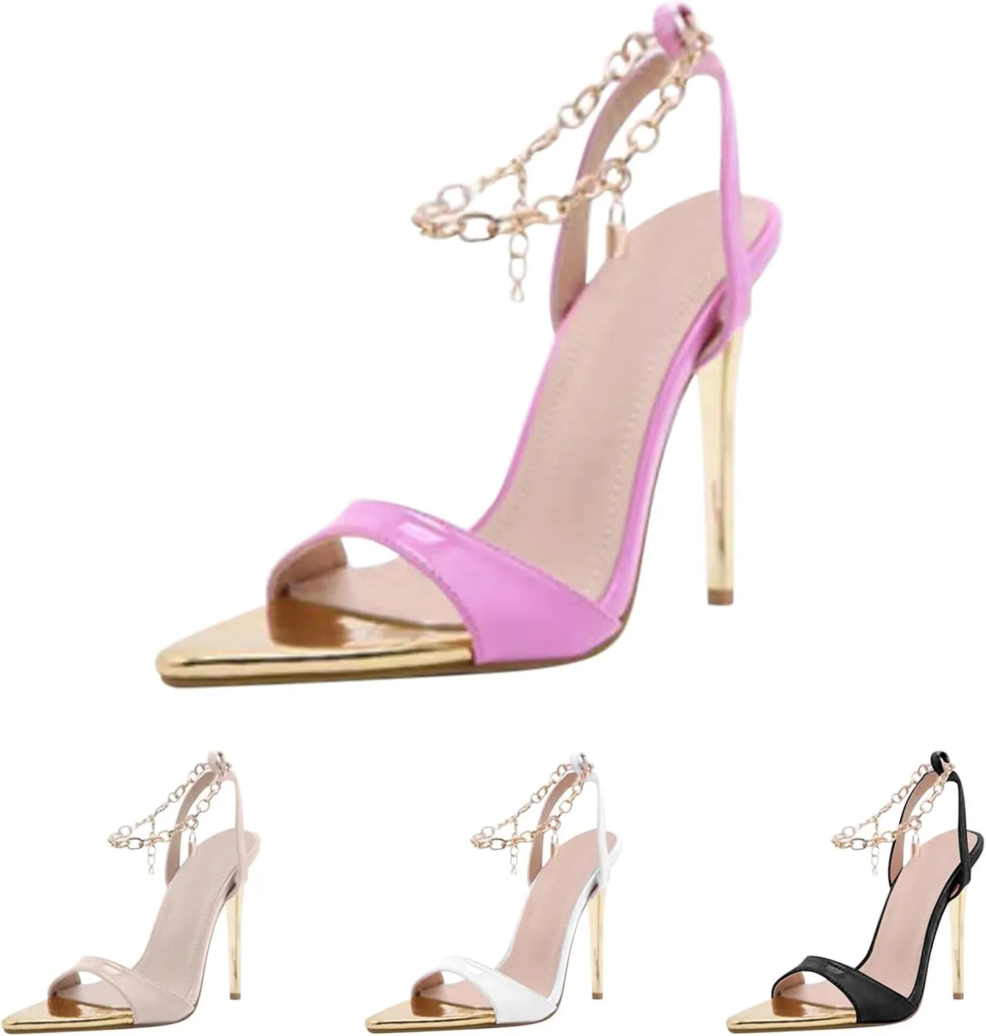 Stiletto Strappy Heels for Women Open Pointed Toe Keychain Strap Soft Party Dressy Shoes