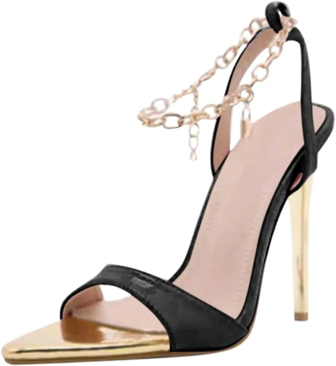 Stiletto Strappy Heels for Women Open Pointed Toe Keychain Strap Soft Party Dressy Shoes