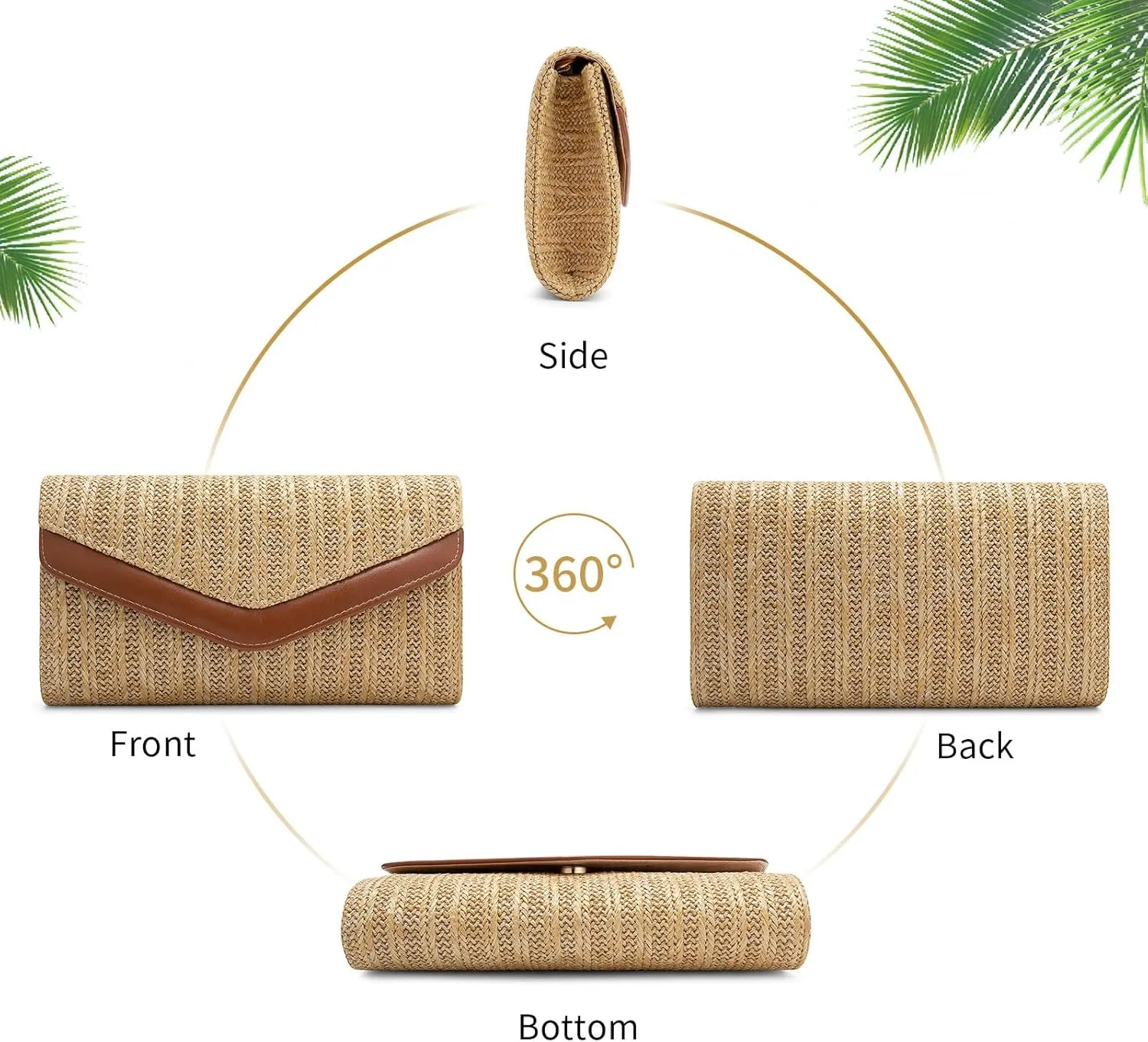 Straw Clutch Purse for Women Envelope Clutch Handbags for Summer Beach Evening Shoulder Crossbody Bag