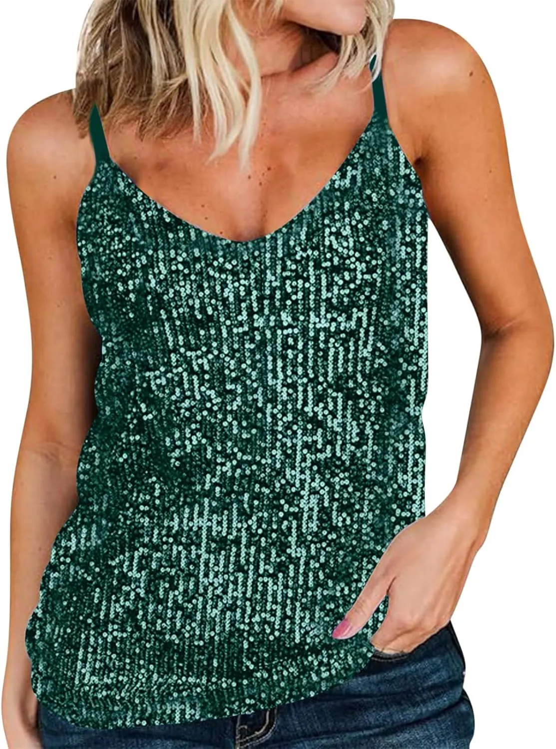 Summer Sequined Tank Tops for Women Sexy Boat Neck Vest Fashion Trendy Blouse 2025 Loose Soft Shirts