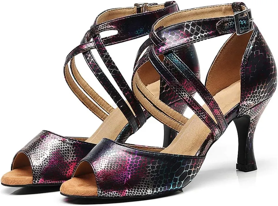SWDZM Women Ballroom Dance Shoes Latin Salsa Bachata Performance Sparkly Dance Dancing Shoes,Model-QJW7156