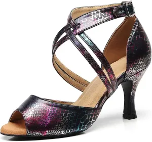 SWDZM Women Ballroom Dance Shoes Latin Salsa Bachata Performance Sparkly Dance Dancing Shoes,Model-QJW7156