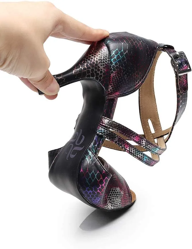 SWDZM Women Ballroom Dance Shoes Latin Salsa Bachata Performance Sparkly Dance Dancing Shoes,Model-QJW7156