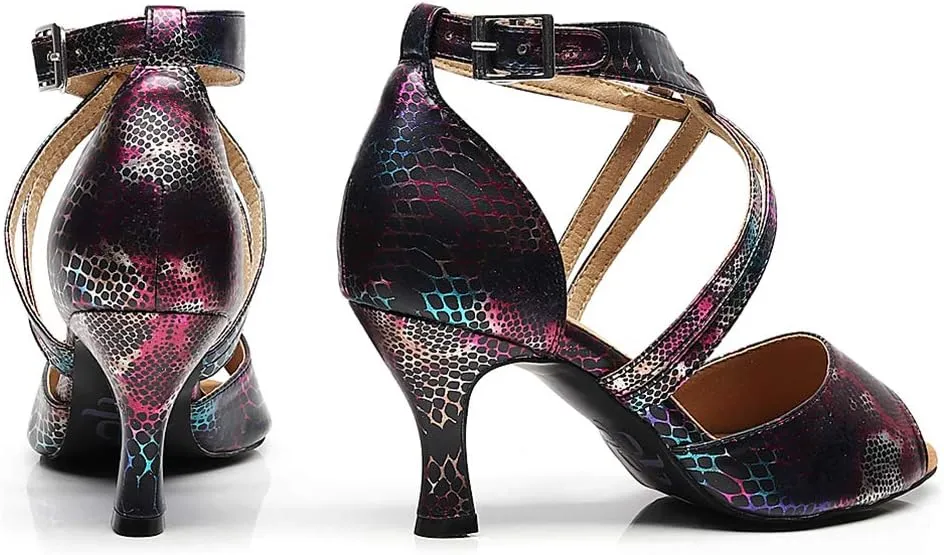 SWDZM Women Ballroom Dance Shoes Latin Salsa Bachata Performance Sparkly Dance Dancing Shoes,Model-QJW7156