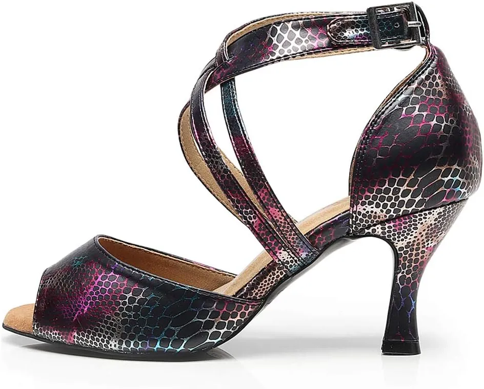SWDZM Women Ballroom Dance Shoes Latin Salsa Bachata Performance Sparkly Dance Dancing Shoes,Model-QJW7156