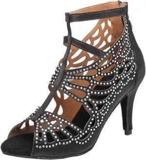 SWDZM Women Rhinestone Dance Shoes Latin Salsa Bachata Ballroom Performance Dance Shoes,Model-YCL369