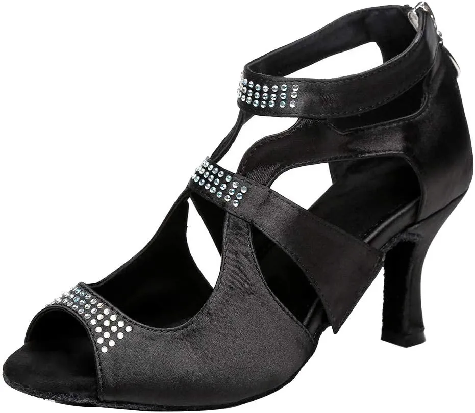 SWDZM Women Rhinestone Dance Shoes Latin Salsa Bachata Ballroom Performance Dance Shoes,Model-YCL369